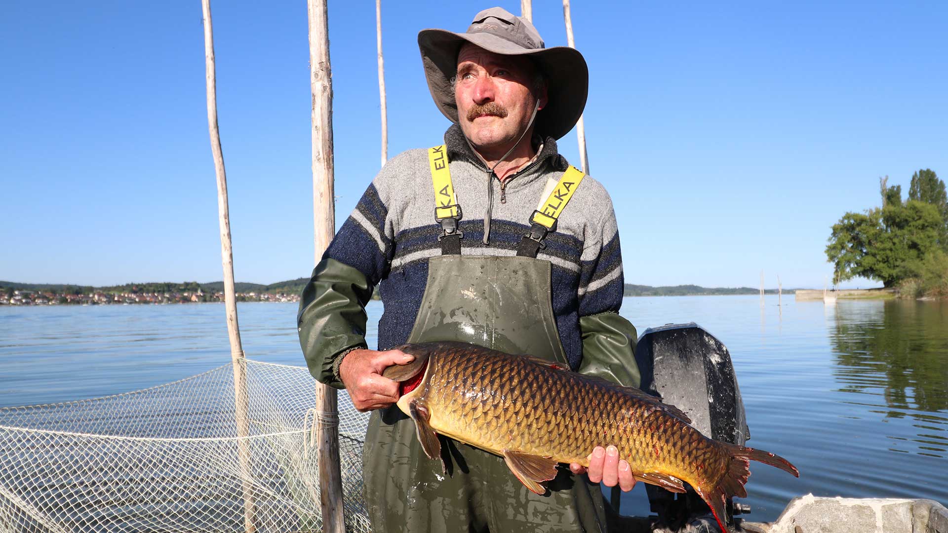Fischer Georg sorgt jeden Tag für fangfrischen Bodensee-Fisch für "Georg`s Fischerhütte" Reichenau/ Konstanz